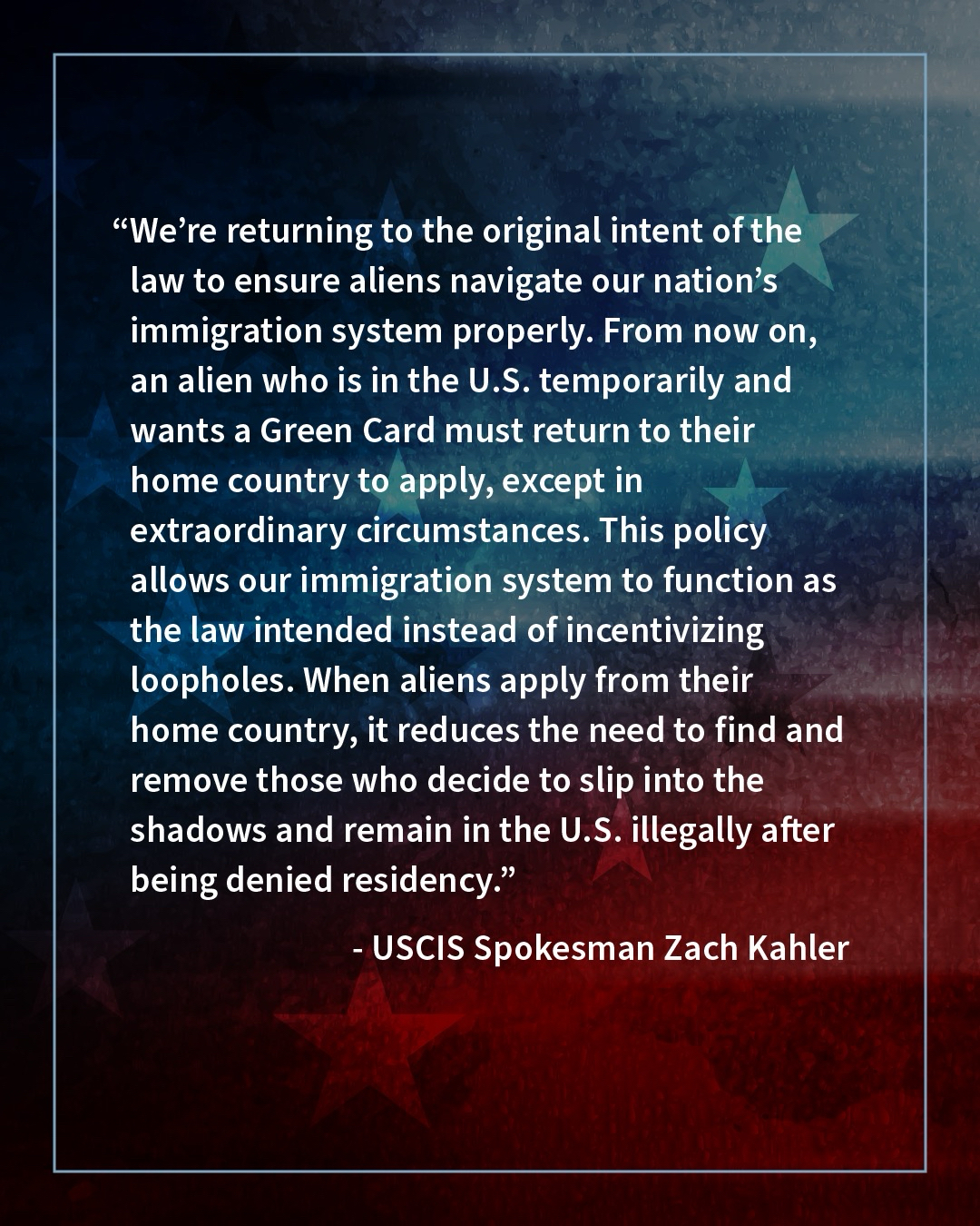 USCIS X graphic quoting agency spokesman Zach Kahler on adjustment of status and consular processing